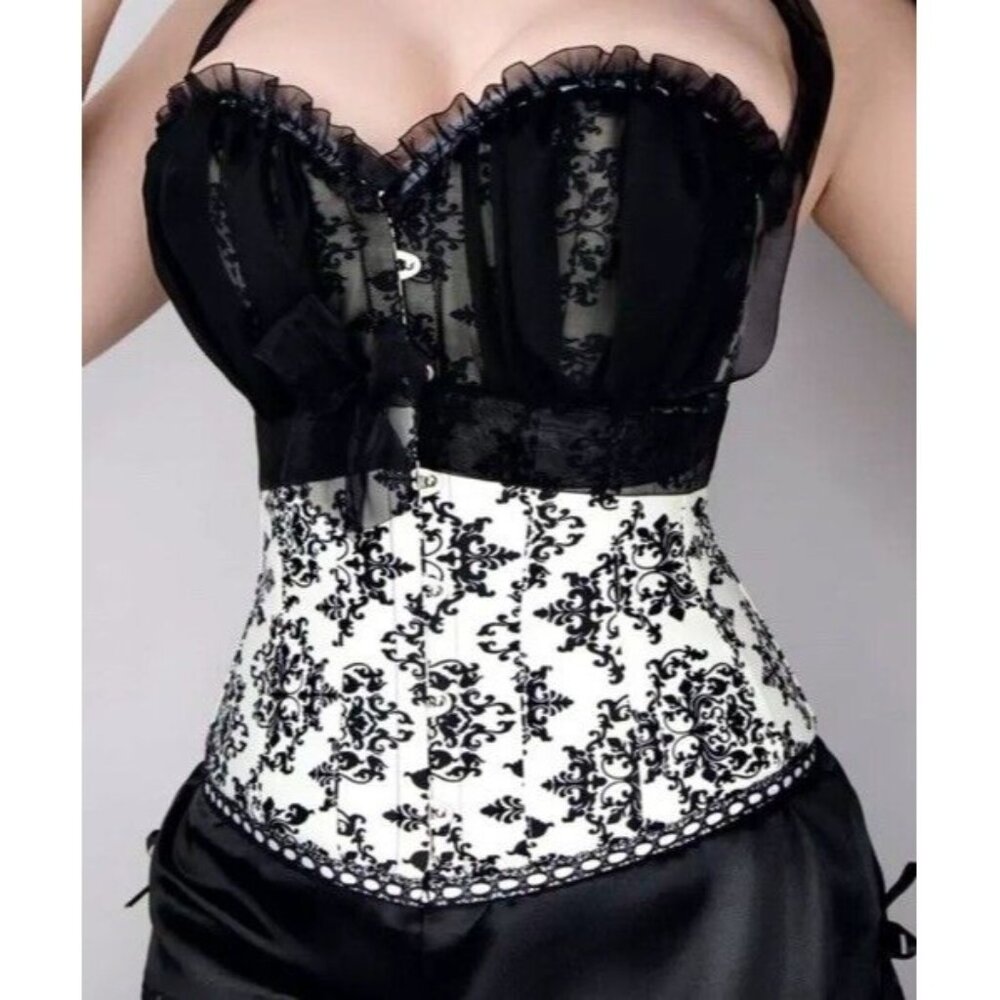 Black And White Damask Corset-Story XXL Size 20 Corset
